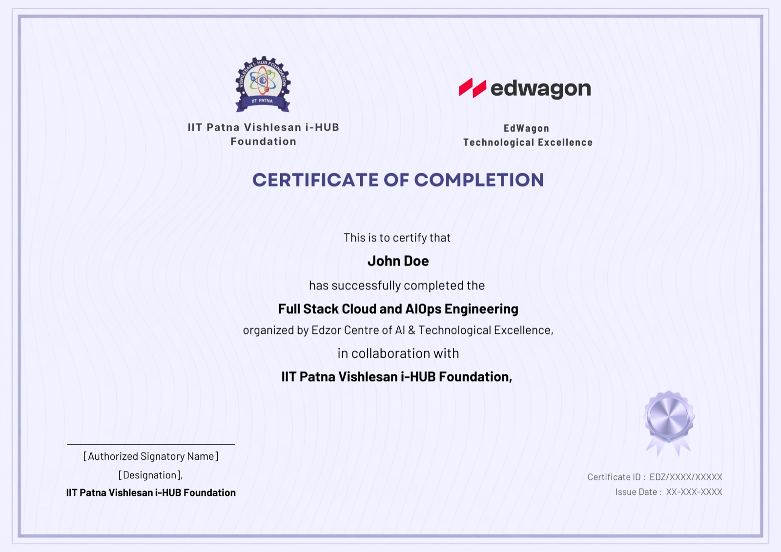 Sample TIH at IIT Patna × EdWagon certificate